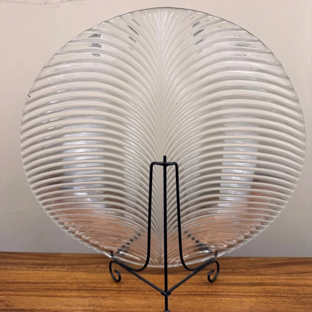 Crystal Palm Leaf Platter Clear Textured Glass Serving Tray 13.75